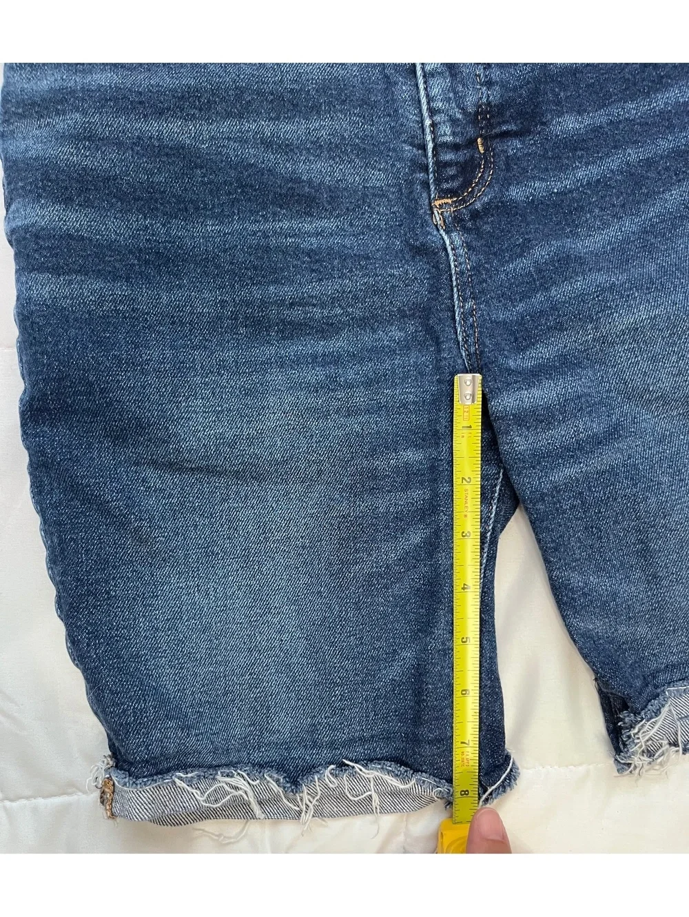 LOFT High Waist Bike Short Denim Bermuda Shorts Frayed Raw Hem Size 30 10 Dark